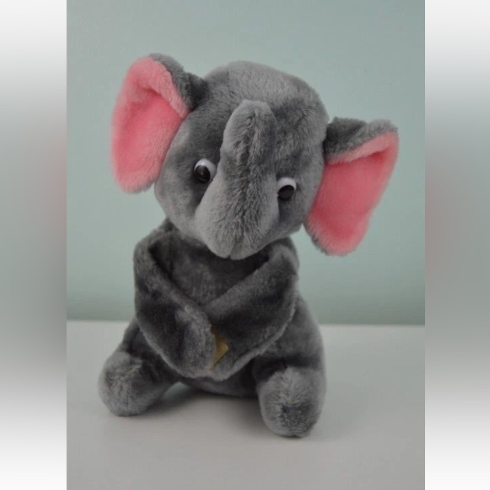 Broadway Toy Elephant Plush Stuffed Animal Vintage Gray Pink Ears 10"